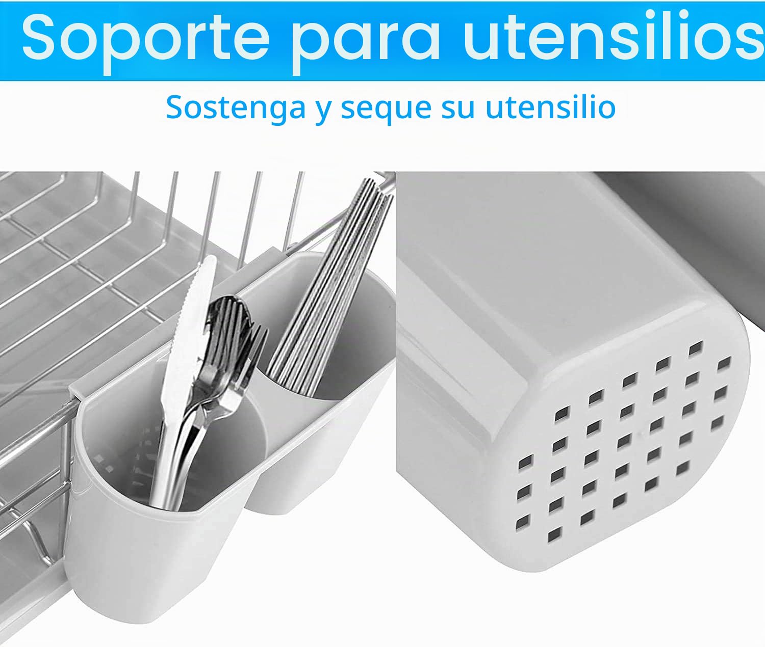 Greensen Escurridor de Platos de Acero Inoxidable, Bandeja de Escurrimiento para Cocina con Cesta para Cubiertos, Multifuncional, Resistente y Fácil de Limpiar 48 x 30 x 11 cm