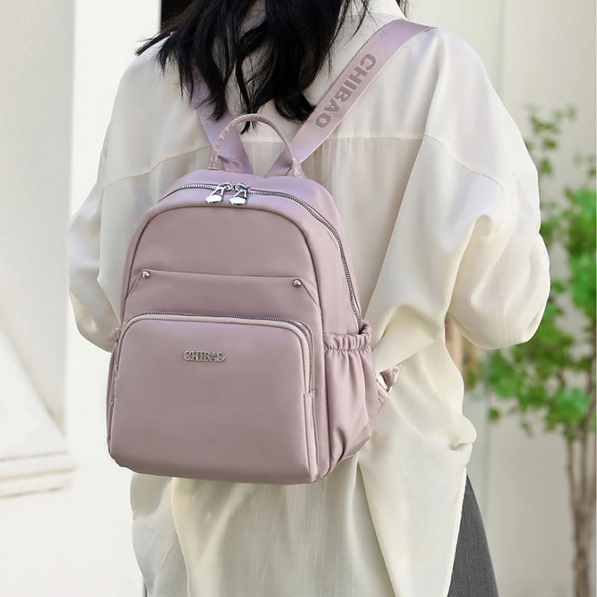 Simple Mini Nylon Backpack Lightweight Waterproof Casual 11.8 Inch Multiple Pockets Small Travel Bag - Image 9