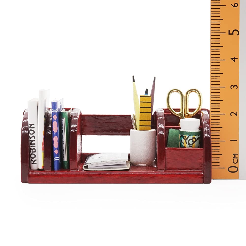 Odoria Organizador De Escritorio En Miniatura Escala 1:6 – Decorativo De Madera Para Casas De Muñecas – Medidas 15x2,9x3,6 Cm – Ideal Para Coleccionistas Y Artesanos