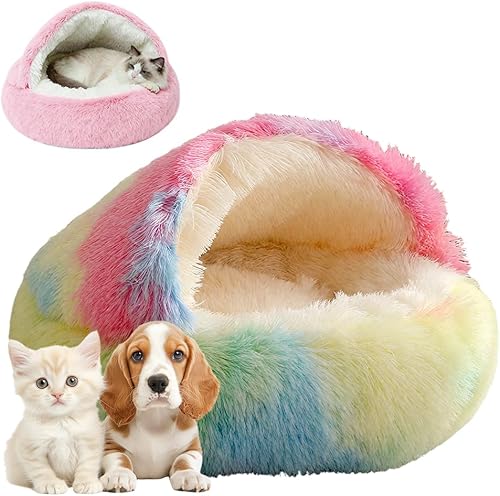 Lapcatz - Cama nido autocalentable para gatos de interior, saco de dormir esponjoso con funda de felpa, acogedora cama lavable autocalentable para