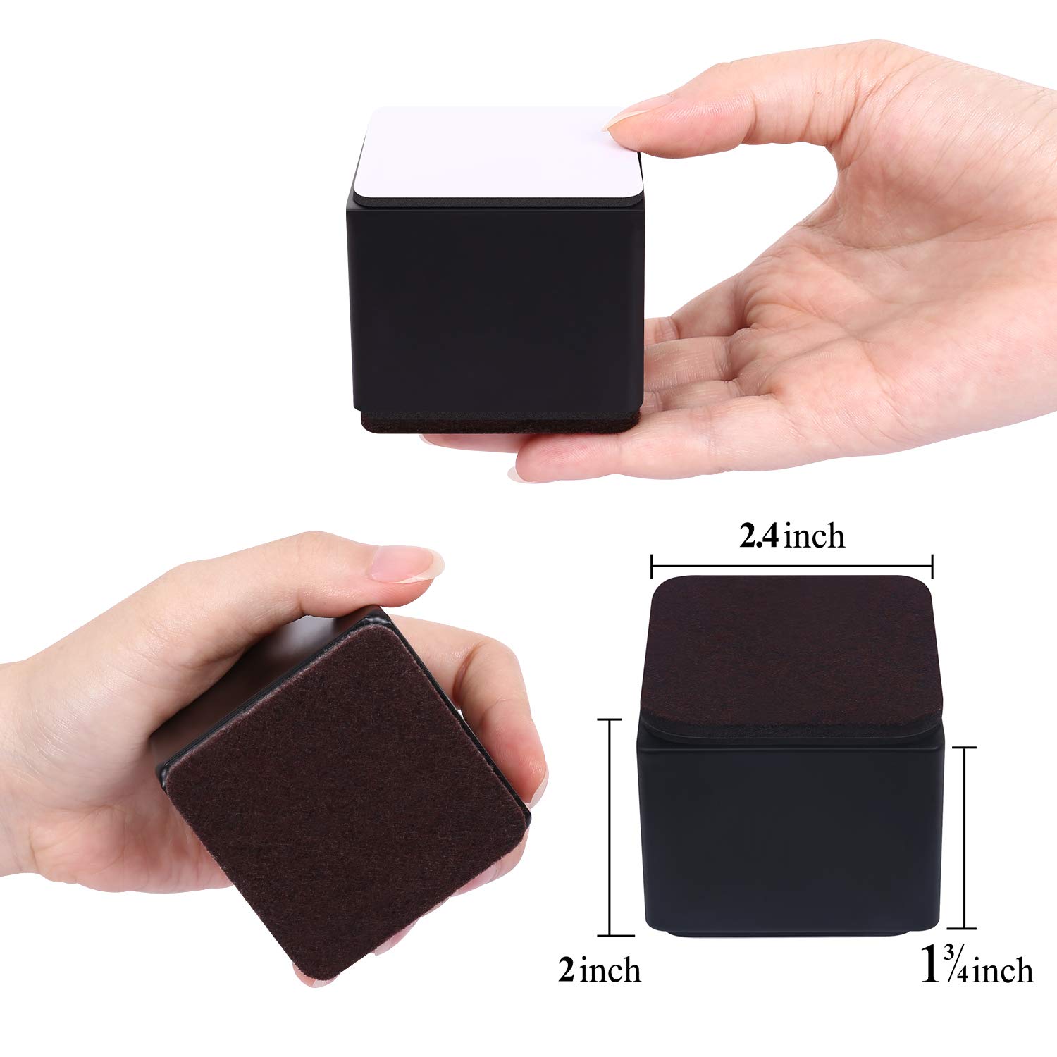 AIRUJIA Podpórka do mebli ze stali węglowej 5 cm, Średnica 6 cm, Samoprzylepna, Solidna podpórka do mebli, Dodaje 5 cm wysokości do łóżek, sof i szaf, Kwadratowa czarna