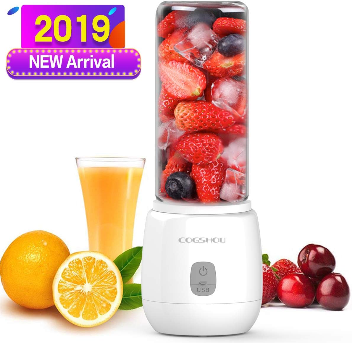Portable Smoothie Blender- 200W Personal Blender with Six Blades in 3D, 15oz Mini Mixer Juicer Cup with USB Rechargeable, Travel Glass Blender Great for Sports, Gym,Drive, Office (FDA, BPA Free)