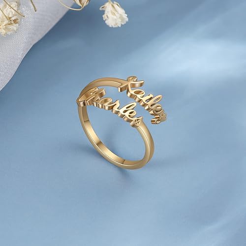 Miniatura 4 de Anillo personalizado con doble nombre para mujer, anillo de oro personalizado con nombres, anillos de promesa para su madre, regalos personalizados