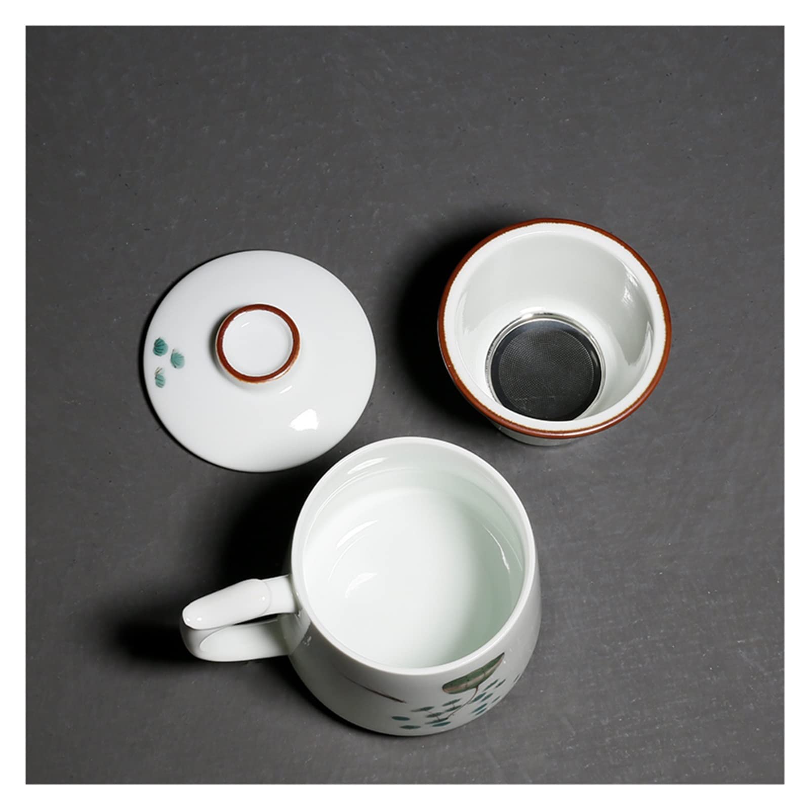 Tazas de té de Loto de cerámica pintadas a Mano de 400 ml, Taza de té de cerámica con infusión de Hojas Sueltas y Tapa para el hogar, Oficina, Cocina