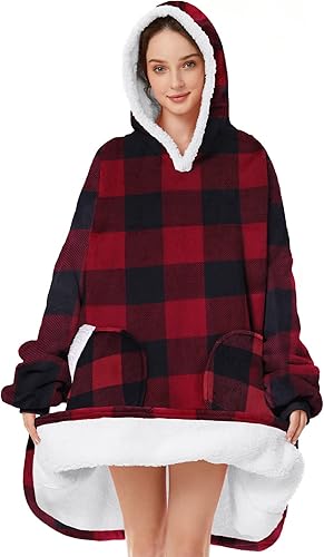 Manta con capucha para mujeres y hombres, sherpa, de gran tamaño, gruesa, acogedora, suave, cálida, para adultos, sudadera con capucha