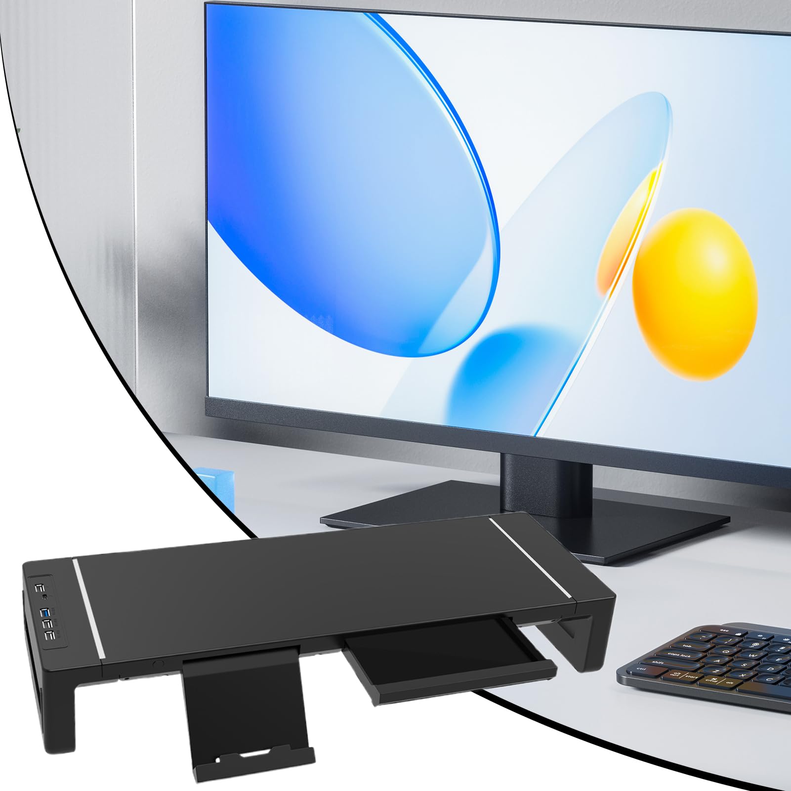 モニター台,引き出し付き人間工学デスクオーガナイザー,パソコン用モニタースタンド - レストラン・アパート・ご家庭・寮・ホテルで活躍 - 4