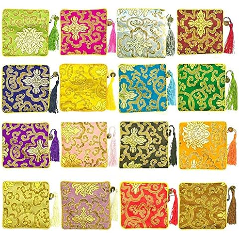 NHW 16pcs Traditional Brocade Bag Embroidery Bag Jewelry Bag Shu Jin Fringed Wallet Zipper Jewelry Bag Value Set (24) Cover