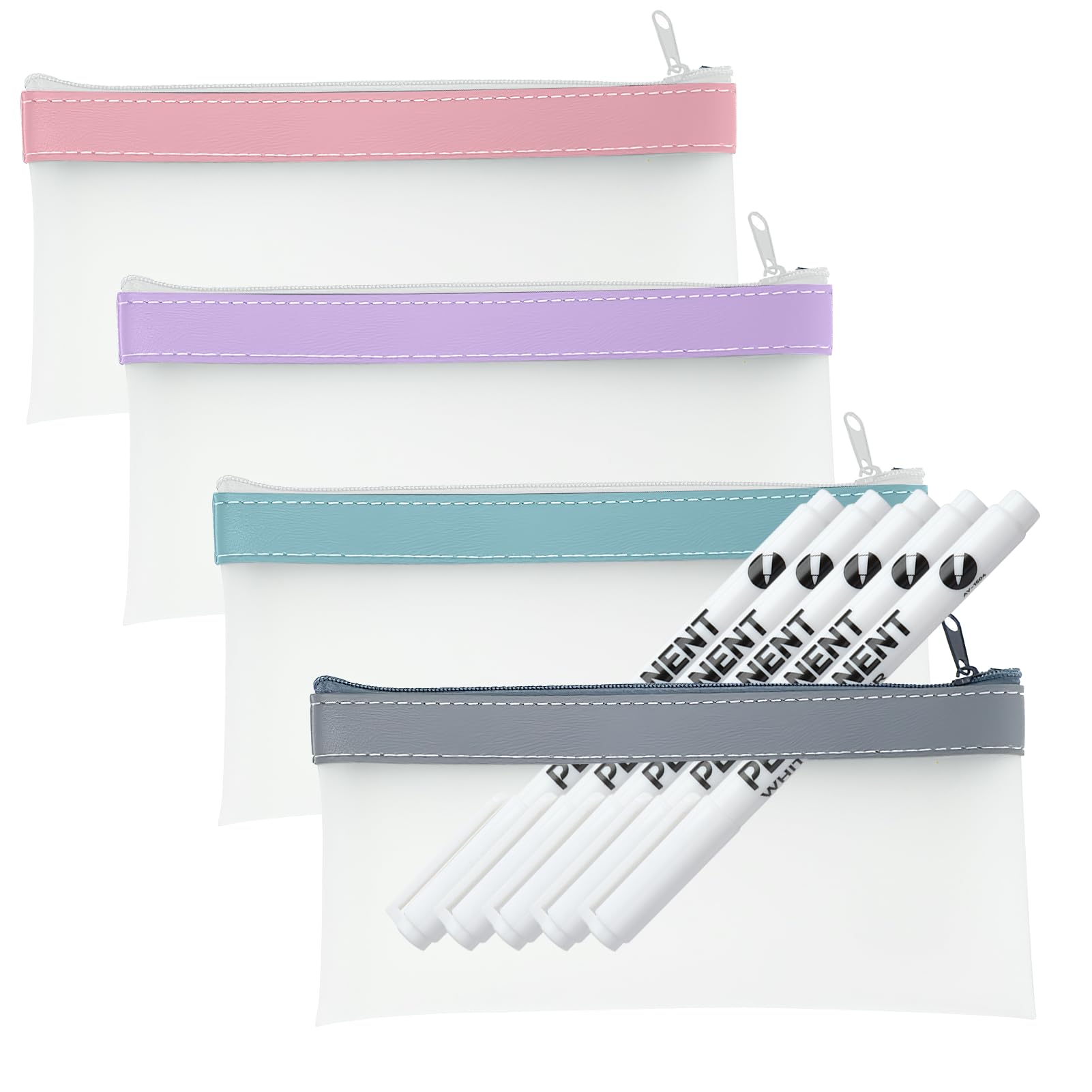 Lotbun 4 Piezas Estuche para Lápices Transparente, Bolsa de Lápices Transparente de Estuche Transparente con Cremallera Estuche, Estuches para Lápices de Silicona