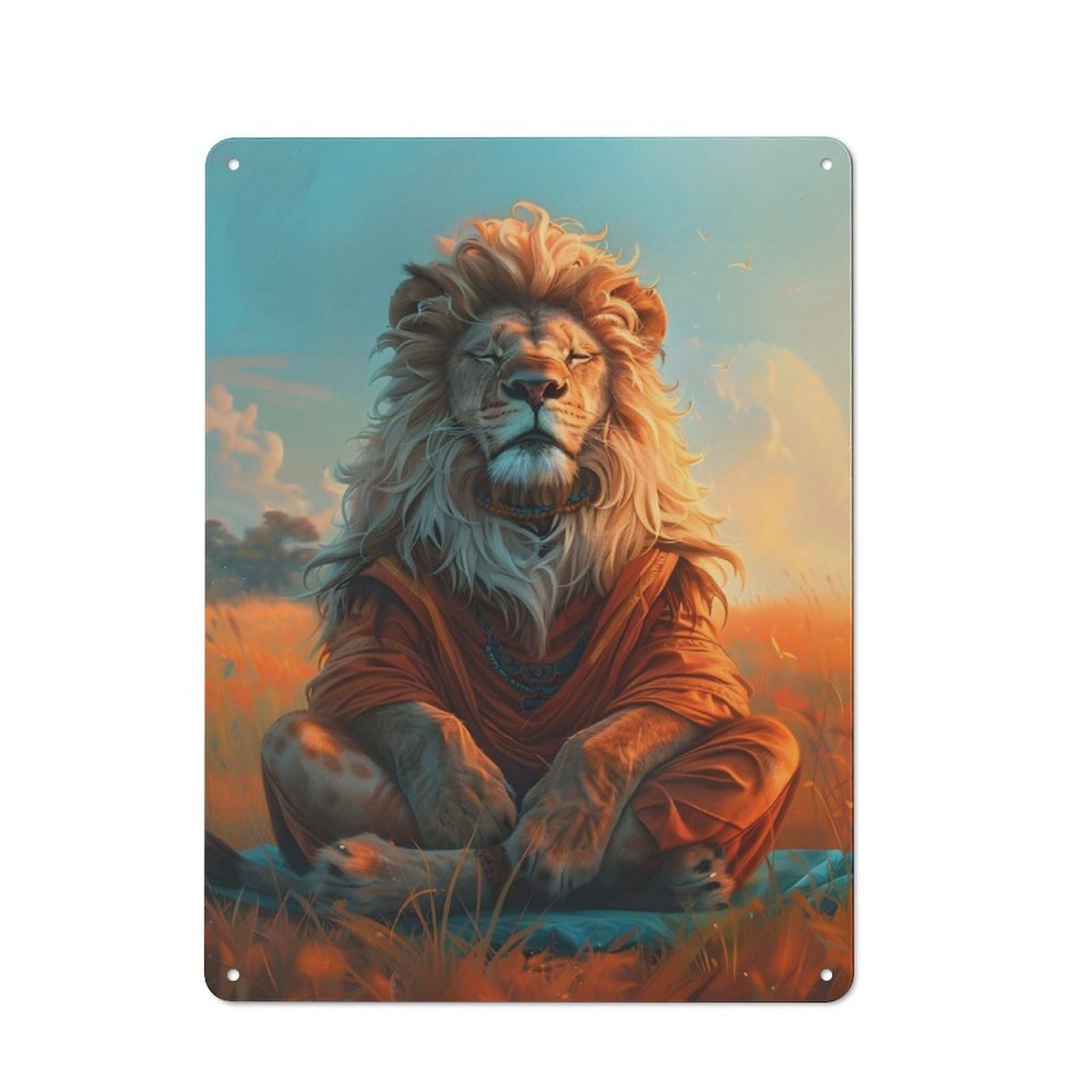 Junmoney Zen Lion Meditation Vintage Printed Metal Sign 40X30cm For Workshop Wall, A Decorative Gift For A Newly Furnished Workshop