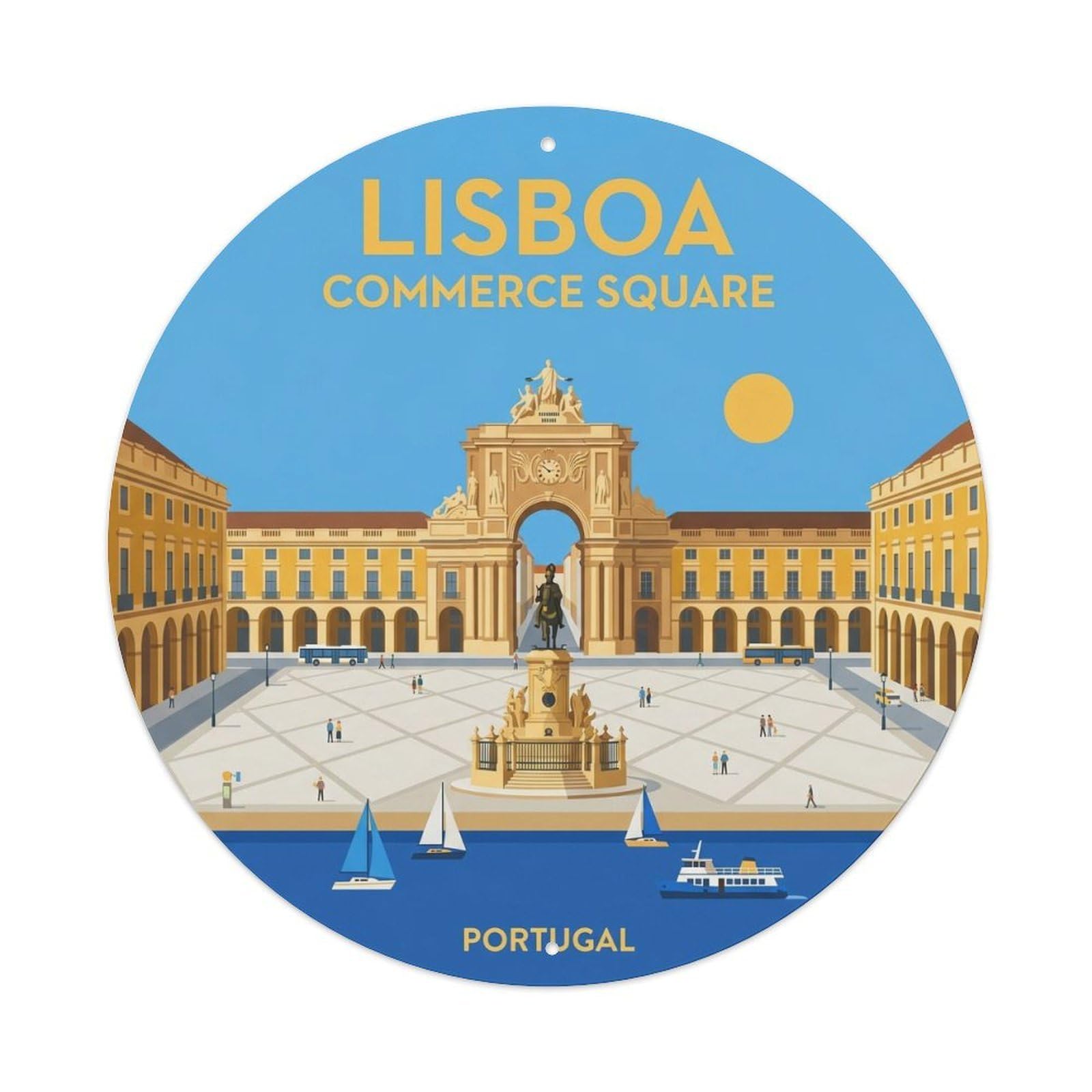 Olhnbad Style Portugal Lisboa Commerce Square Portuguese Heritage Metal Tin Sign