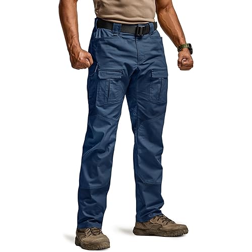 CQR Men's Flex Ripstop Tactical Pants, Water Resistant Stretch Cargo Pants, Lightweight EDC Hiking Work Pants