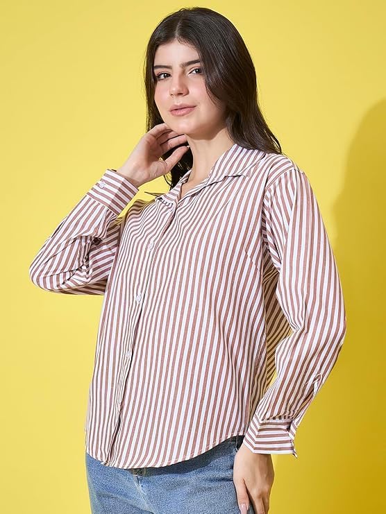 Image of Womens /GirlsClassic Lining Shirt for Women Cotton | Women's Striped Style top | Full Sleeve, Relaxed fit, Button-Down Casual Shirt for Girls & Women