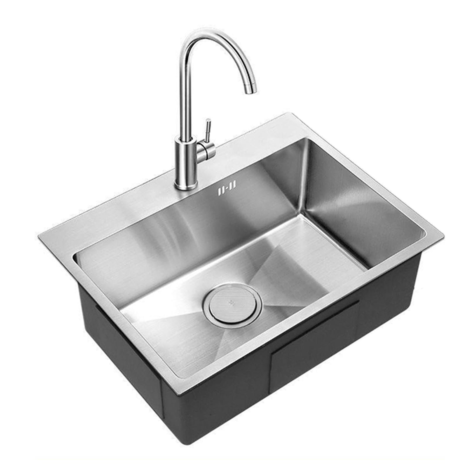 ZQFHSX Kitchen Sink Built-in Stainless Steel Square Single Bowl with Tap and Drain Pipe Suitable for Kitchen, Restaurant, Easy to Clean (60x45cm)