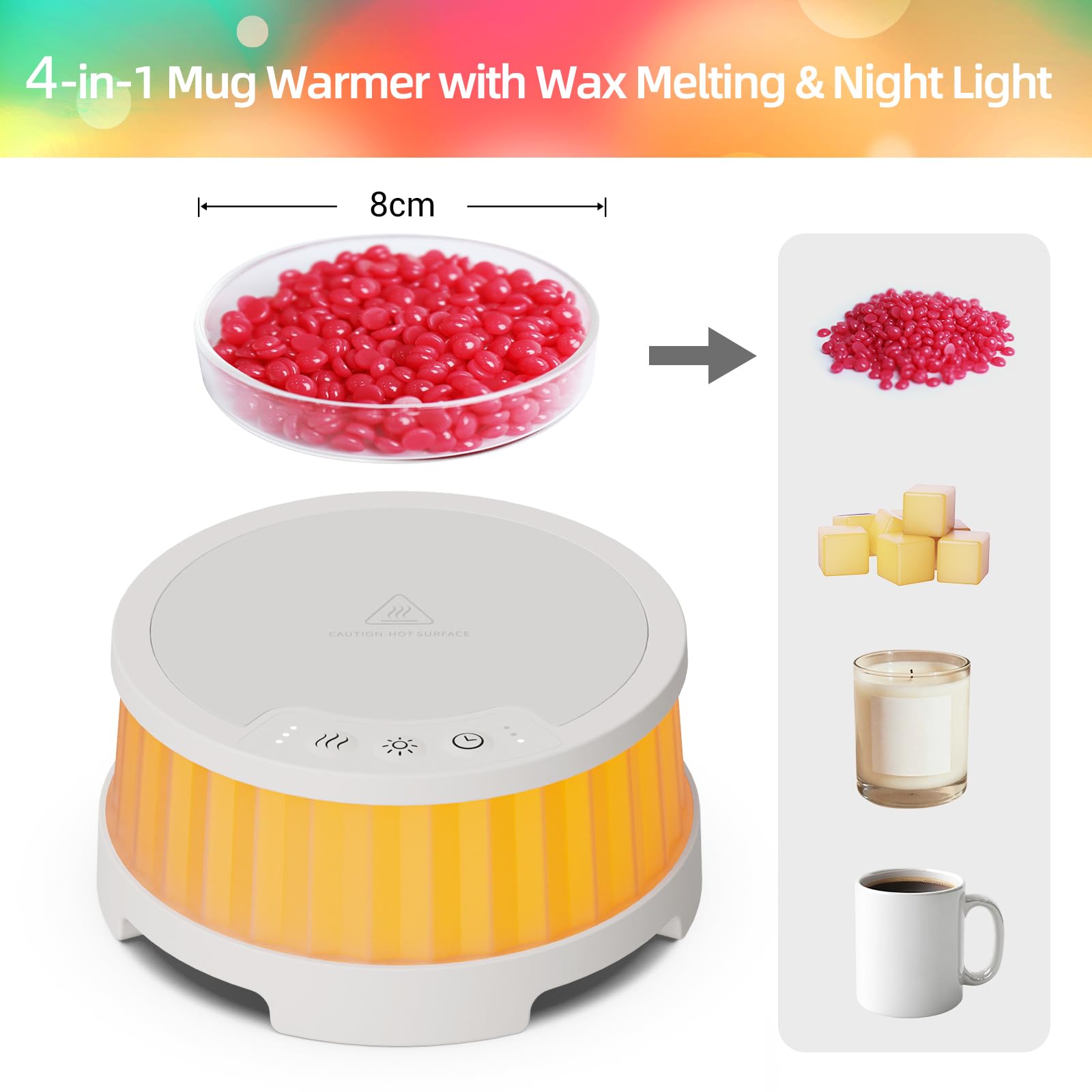 INXDOLHOM Scaldacera, Scalda Tazza con 7 Colori LED Cambiatore di Luce, Arrestatore Automatico, Scaldatore Candela Intelligente con 3 regolazioni di Temperatura,Lampada scalda Candela (Bianco)