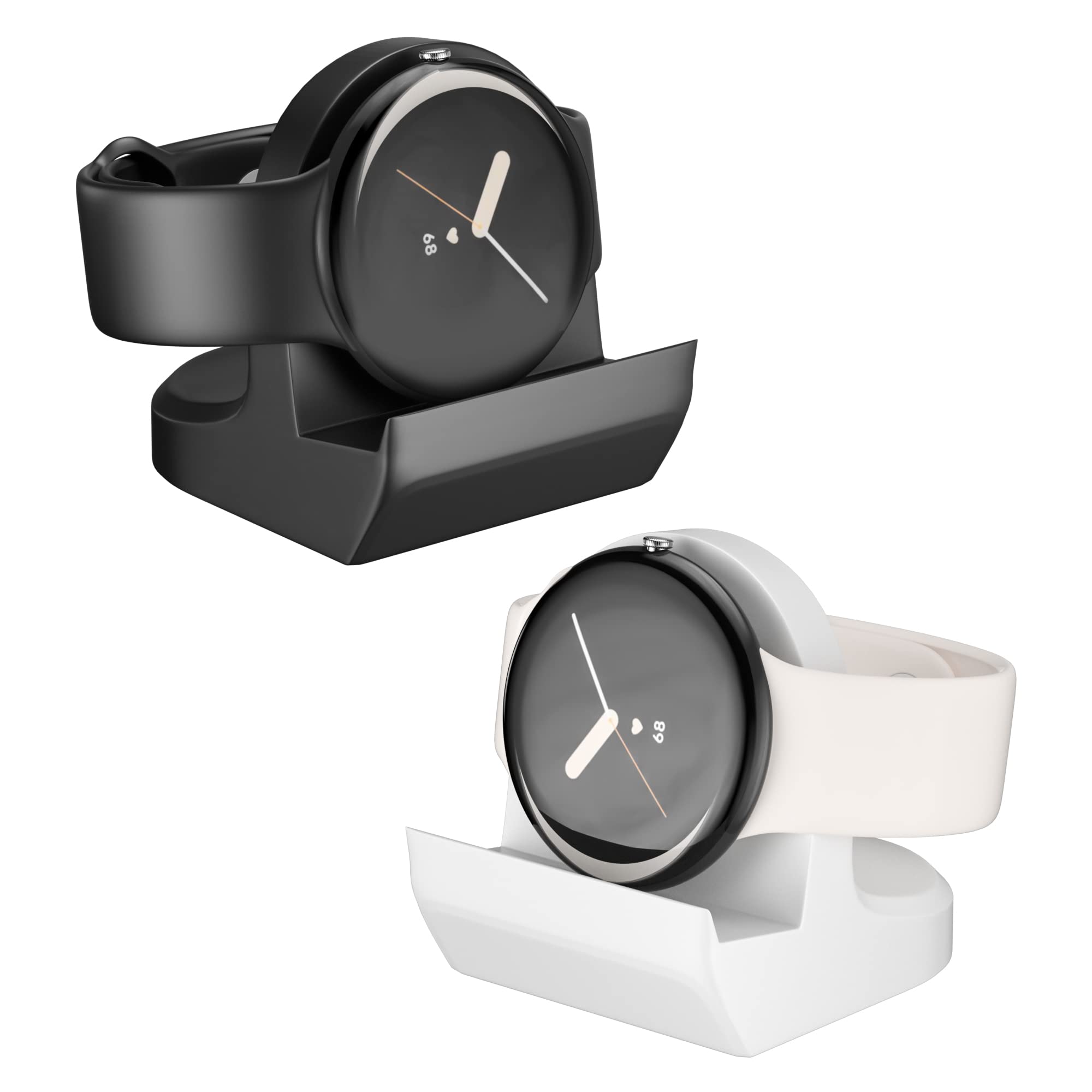 GLDRAM2 PCS Silicone Stand for Google Pixel Watch 41mm Charger, Non-Slip Silicone Charger Dock Holder, Charger Accessories Bracket with Integrated Management Cable Slot- Black and White