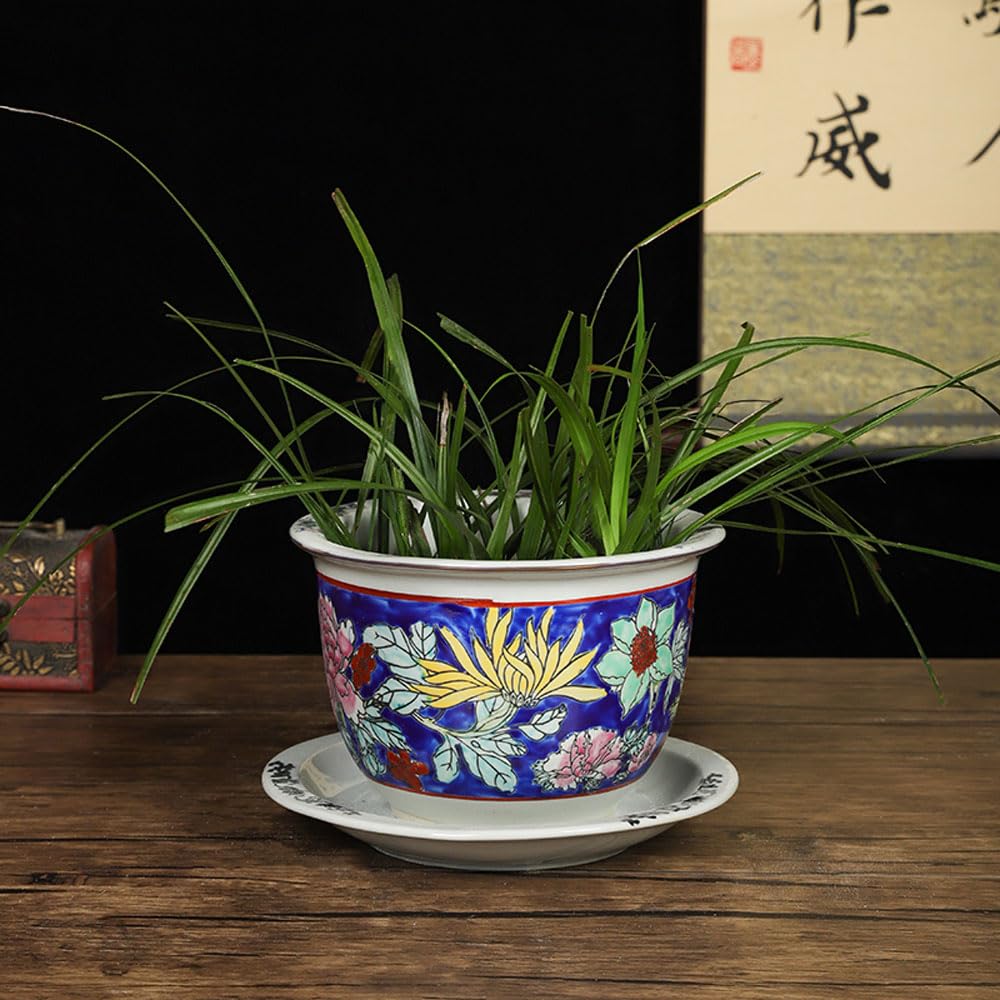 DFGHNBVC Chinese Ceramic Planter Porcelain Flower Pot Hand Stacked Glaze Bonsai Pot Decorative Plant Pot Jingdezhen Pastel Porcelain Planter For Table Centerpiece Home Office Decor,F-17 * 12cm