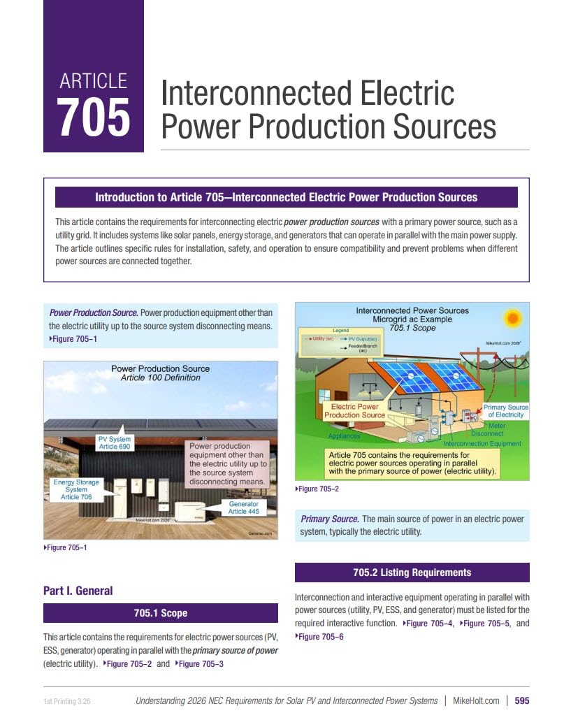 Mike Holt's Illustrated Guide to Understanding NEC Requirements for Solar Photovoltaic and Interconnected Power Systems Textbook, 2026 NEC