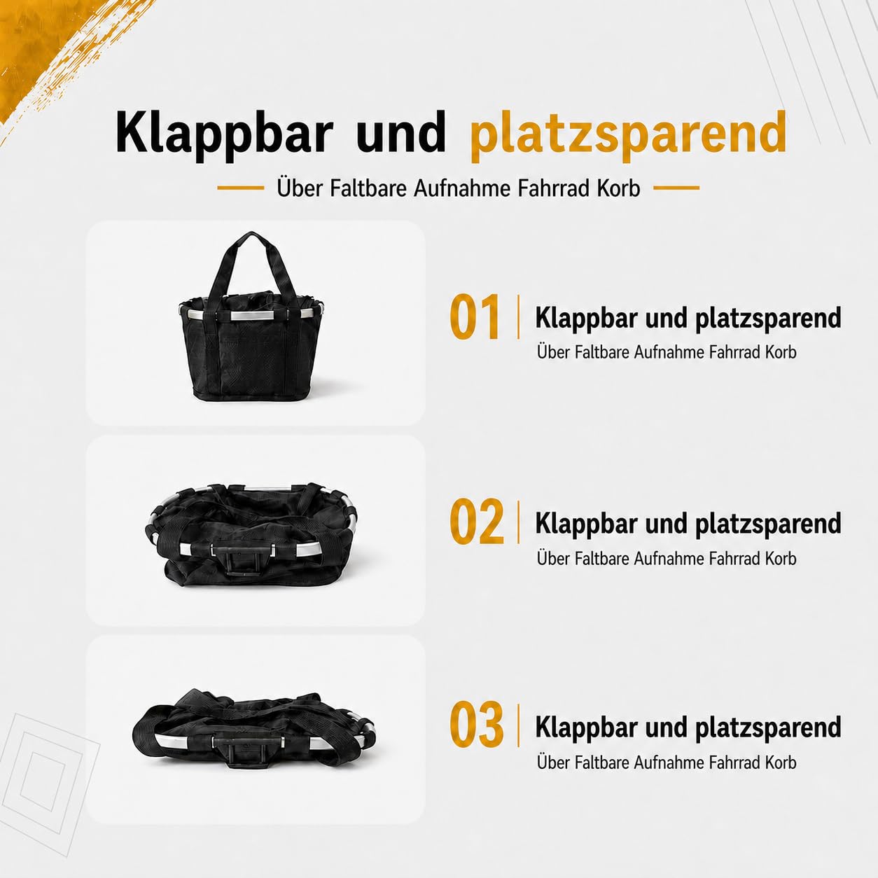 Fahrradkorb, Lenker Fahrradtasche, Abnehmbarer klappbarer wasserdichter Multifunktionskorb, praktischer Einkaufen, Pendeln, Reisen und Outdoor-Aktivitäten,Tragbar bis zu 5 kg