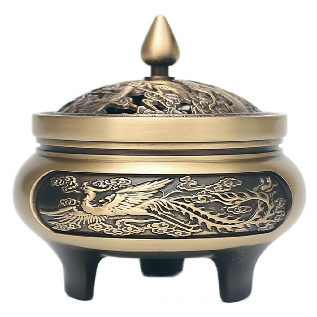 incense burner, Incense burner censer holder Burner Three Feet Carved Dragon Phoenix Copper All Sandalwood Household
