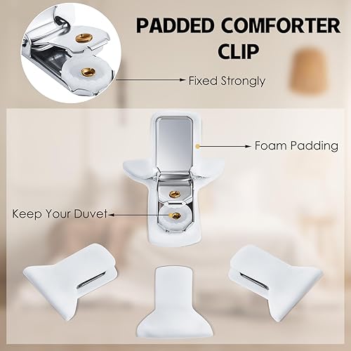 Miniatura 3 de Patelai 36 piezas de pinzas acolchadas para edredón, clips blancos para edredón, sujetadores acolchados para mantas para asegurar la ropa de cama y