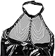 Satohom Damen Sexy Ouvert Body Lack Leder Bodysuit mit Neckholder Perspektive Latex Dessous PU Top mit Kette Reizwäsche Erotik String Wetlook Body Unterwäsche Teddy Babydoll Clubwear Schwarz