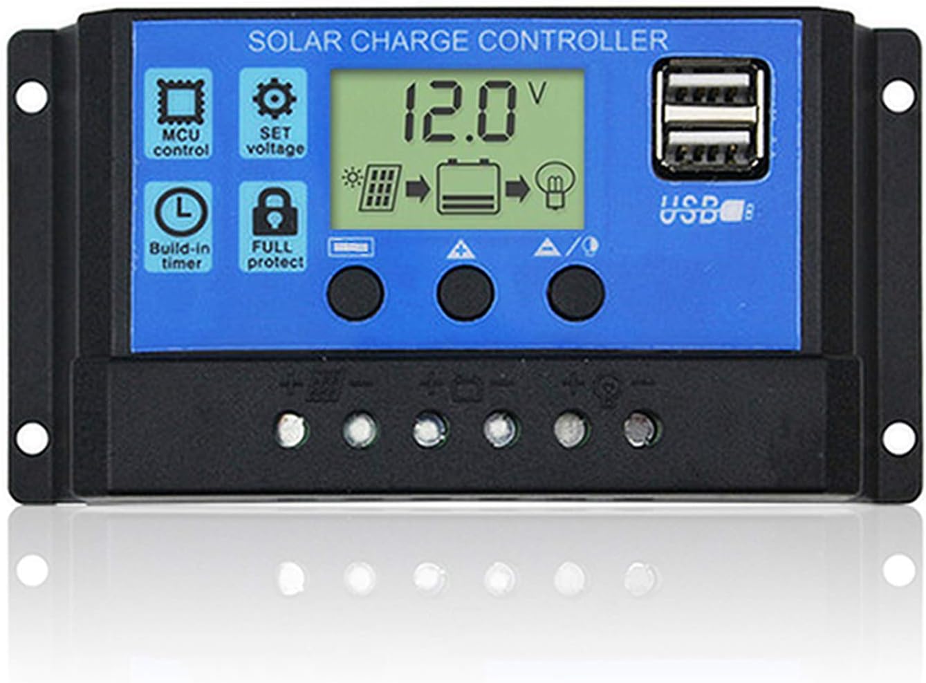 DOKIO 10A 12V/24V Solar Charge Controller Intelligent Charge Regulator with Dual USB 5V Output for Solar Panel Battery