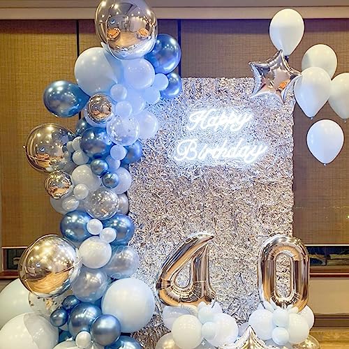 Image of Jobkoo Blue and White Balloons, 60 Pcs 12 Inch Pastel Baby Blue Silver Latex Balloon with Metallic Confetti Balloons Graduation Balloon for Boys Birthday Baby Shower Christening Grad Party Decorations