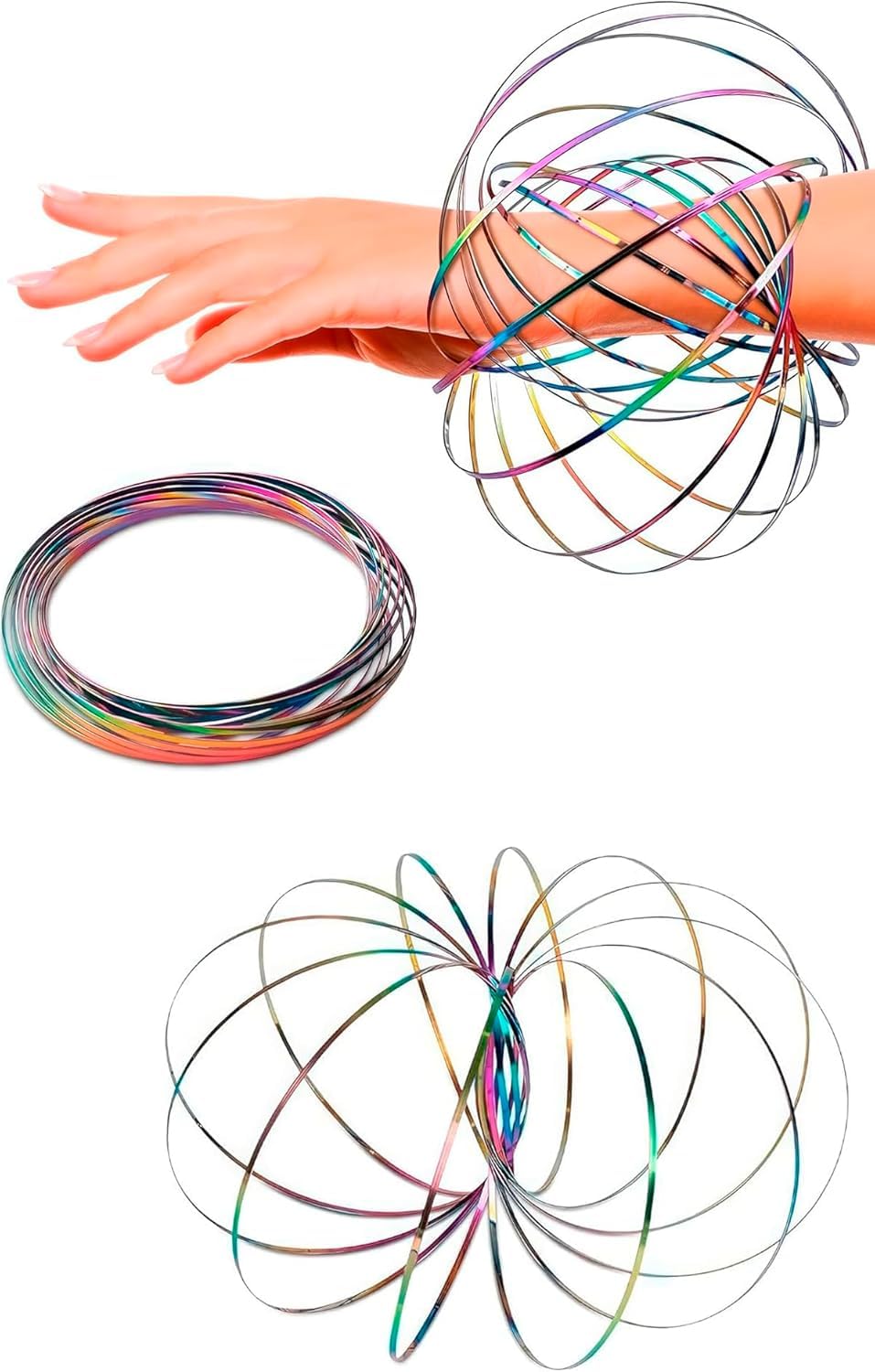 Kinetic Flow Ring Spinner, 5.1", Stainless Steel, Rainbow Color Fidget Toy