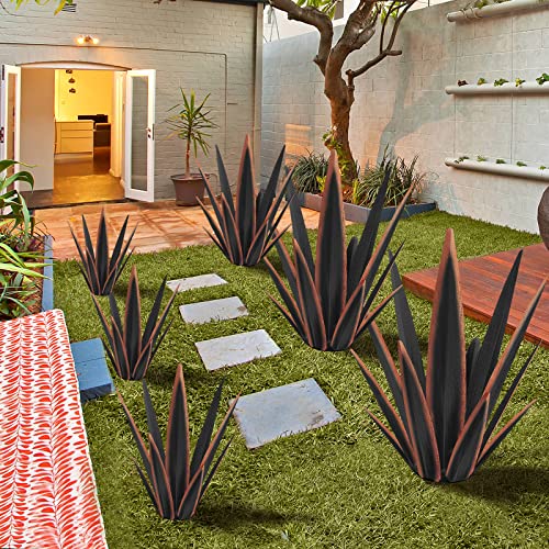 Image of KODIBO 24 inch Metal Agave Plant Outdoor Decor, Large Garden Sculpture, Black