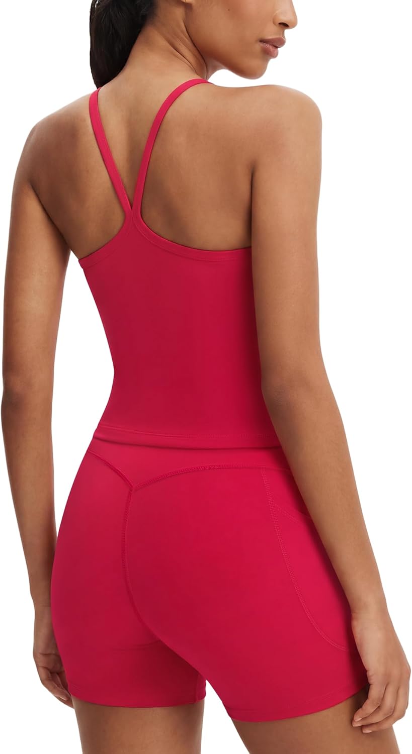 SUUKSESS Workout Sets for Women V Back Padded Sports Bras Gym Sets Biker Shorts with Pockets