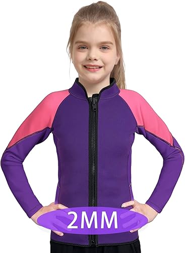 Miniatura 10 de Traje de neopreno para niños y niñas, 0.079 pulgadas, 0.118 pulgadas, manga larga, cremallera frontal, chaqueta térmica para mantener el calor,