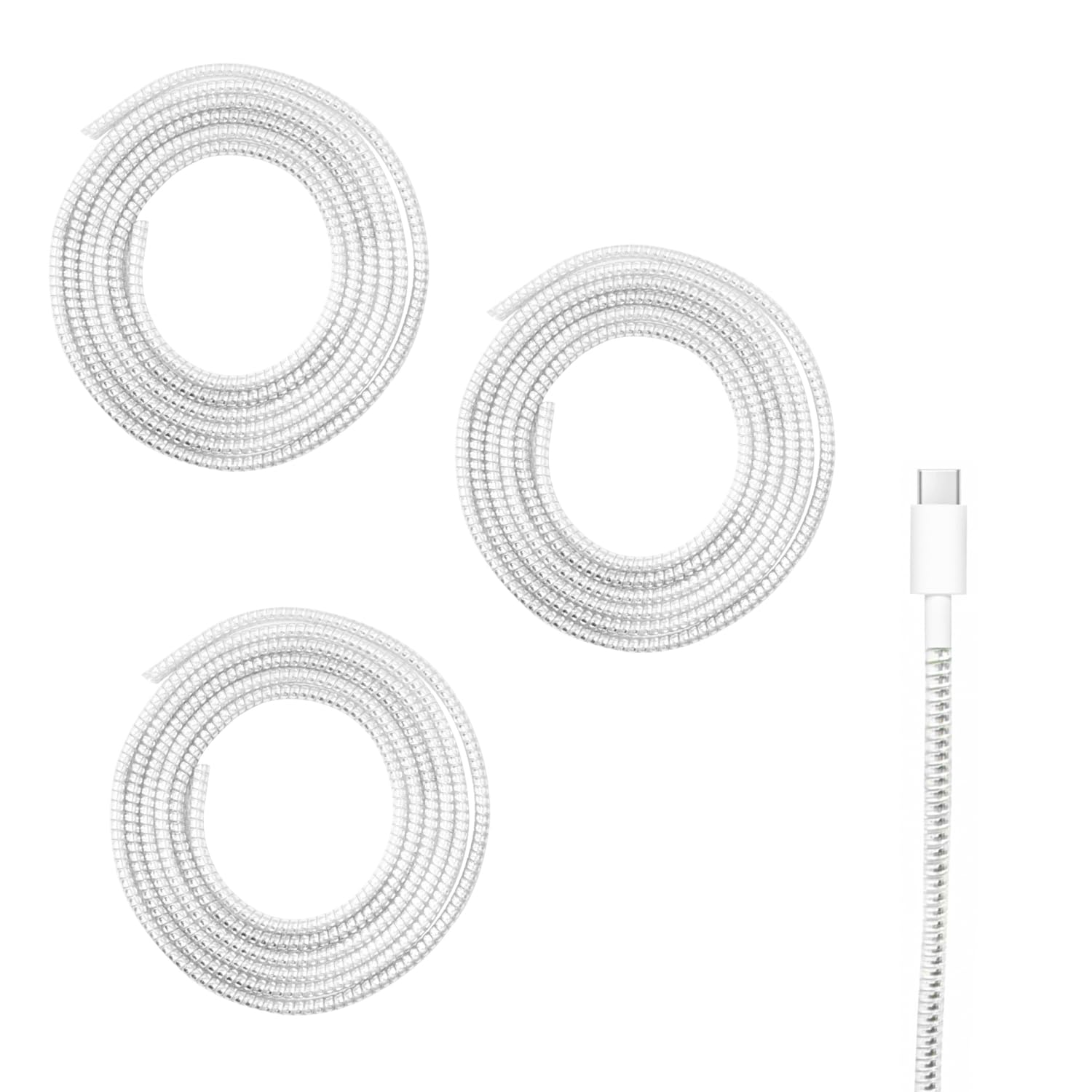 HUMBLE Ultimate Metallic Finish Cable Protector | Spiral Silver Colour 1.5 Meter / 150 cm | Plastic Cord Wire Charger Winder for iPhone and Android Charging Cables - Pack of 3-image-14
