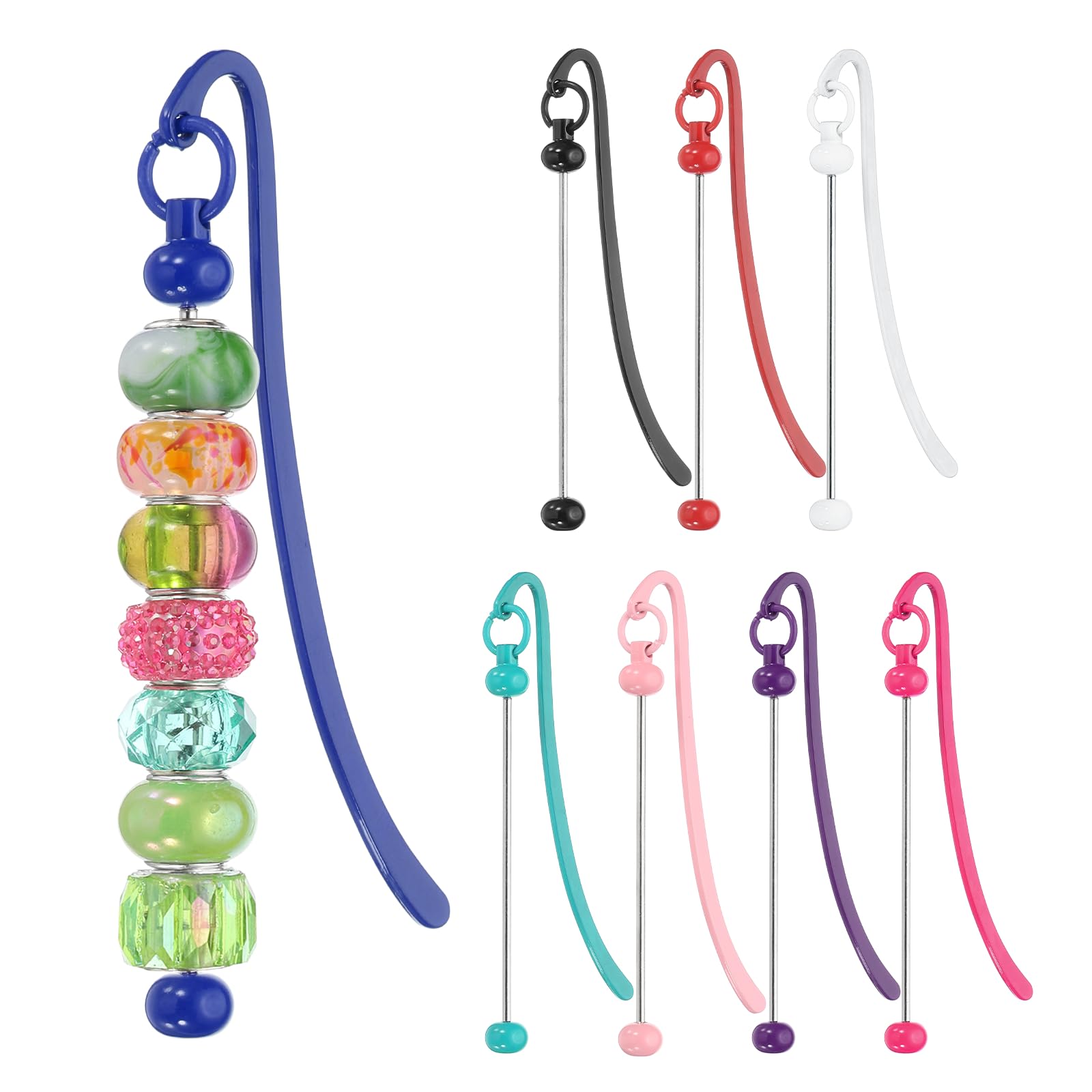 PATIKIL 8 Pcs Beadable Bookmarks, DIY Metal Blank Bar Bookmark Bead Craft Jewelry Pendant Charm Book Mark for Gift Teacher Office Supplies Home Crafts, Colorful Set — image 1