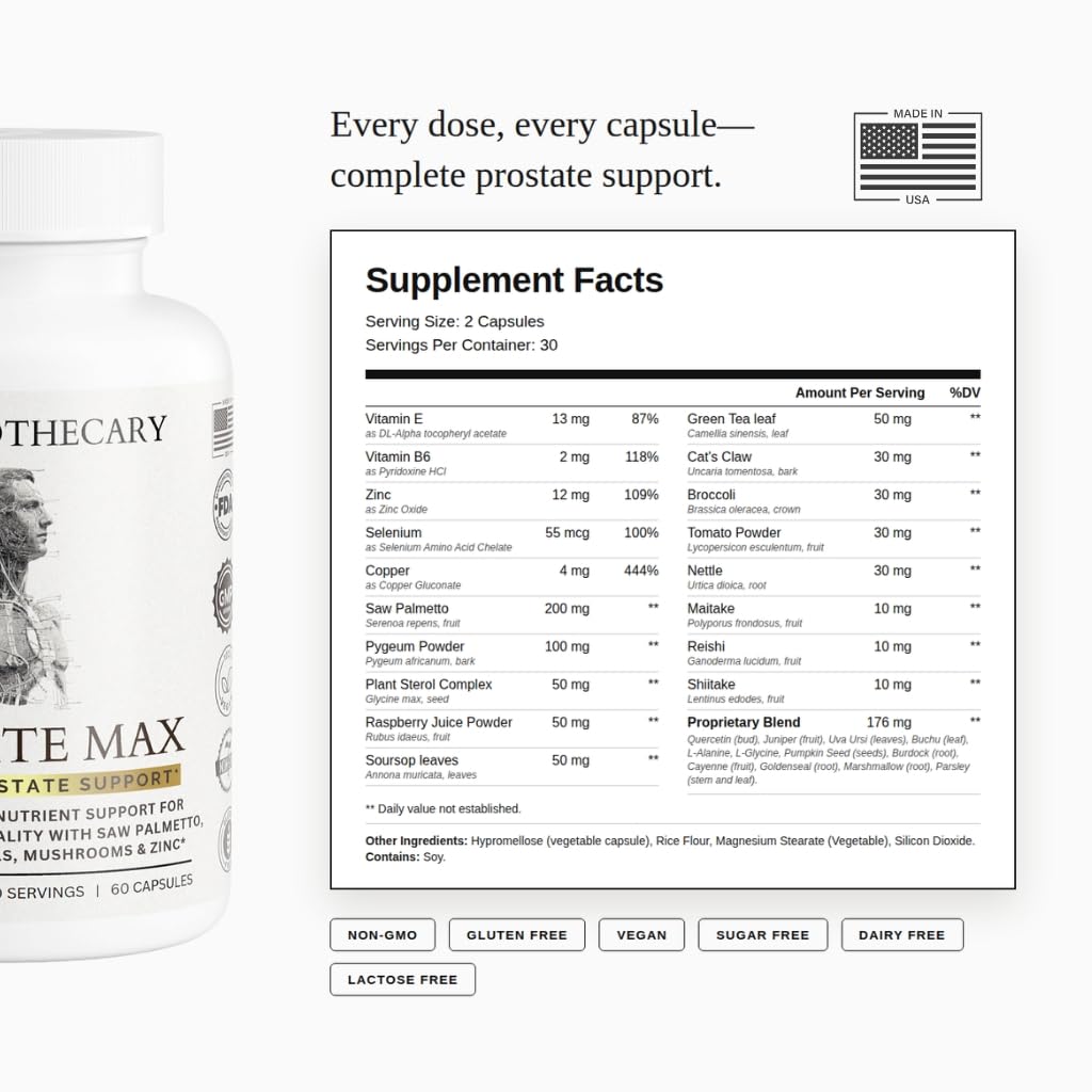 Prostate Max Support Supplement - Saw Palmetto 200mg, Pygeum 100mg, Zinc, Selenium - Urinary Health & Flow - Vegan, Non-GMO, Gluten Free - 60 Capsules — Amazon image 3
