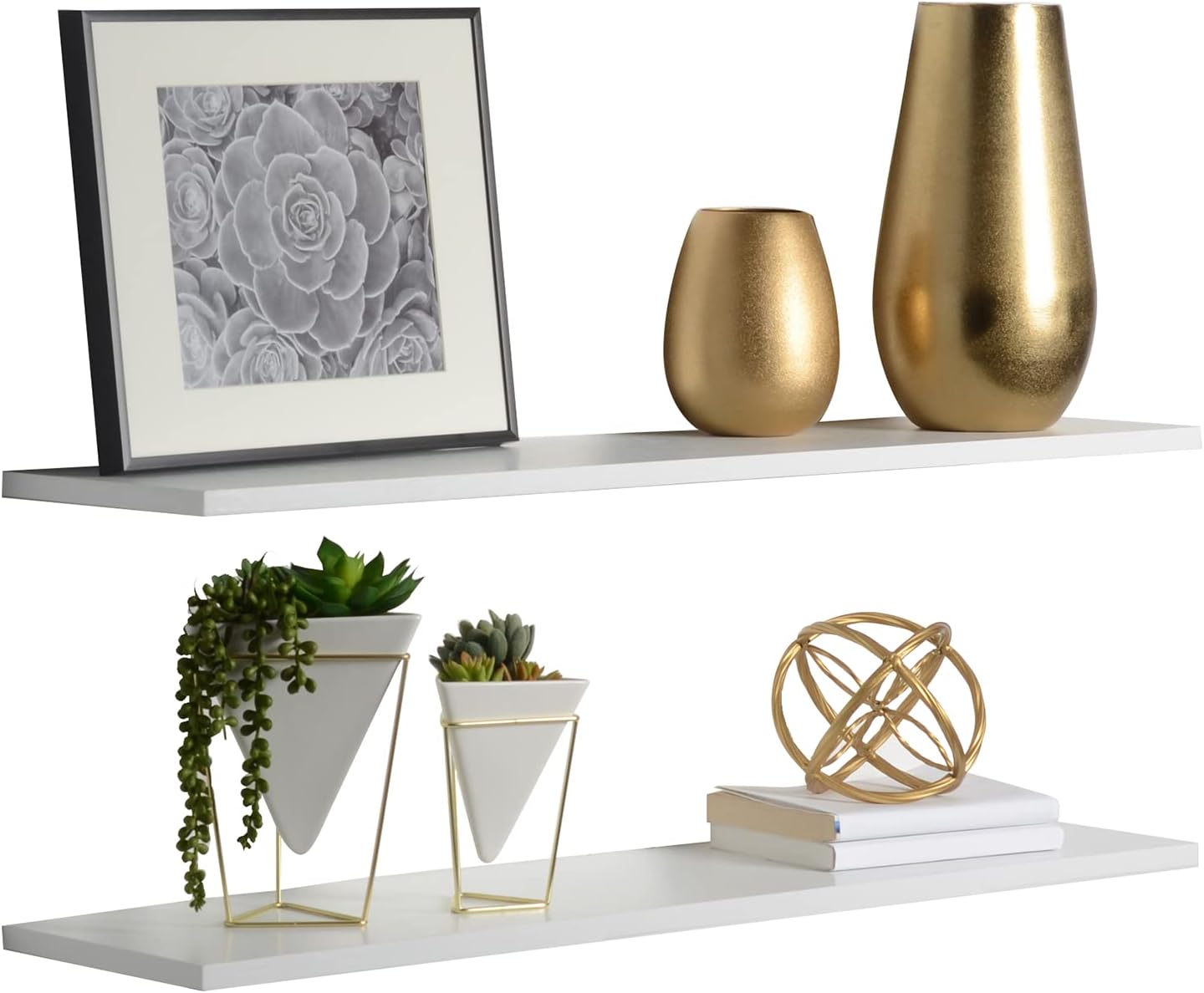 Delta Cycle & Home Wall Mounted Modern Floating Shelves, 2-Pack, White - 36" Depth, 10" Length, 5" Thick, Holds Up to 33lbs - Durable Shelf with Invisible Bracket for Easy Installation 36" x 10" x 0.5" White