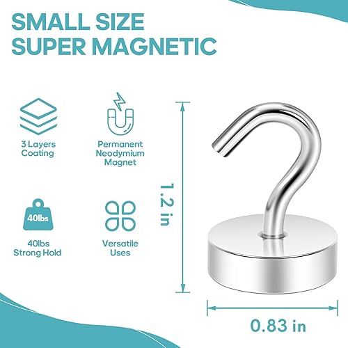 Miniatura 4 de Neosmuk Ganchos magnéticos, imanes de tierra resistentes de 40 libras con gancho para refrigerador, gancho de crucero extra fuerte para colgar,