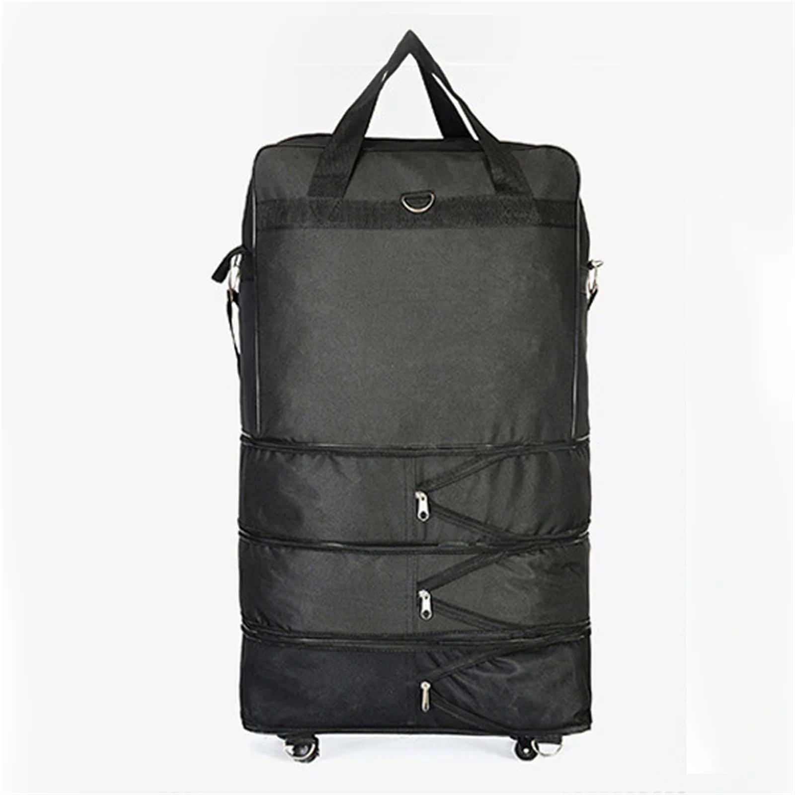 Borsone da Viaggio con Ruote Valigia da viaggio portatile impermeabile con ruote, borsa trasporto aereo unisex, espandibile, pieghevole, in Oxford(Black)