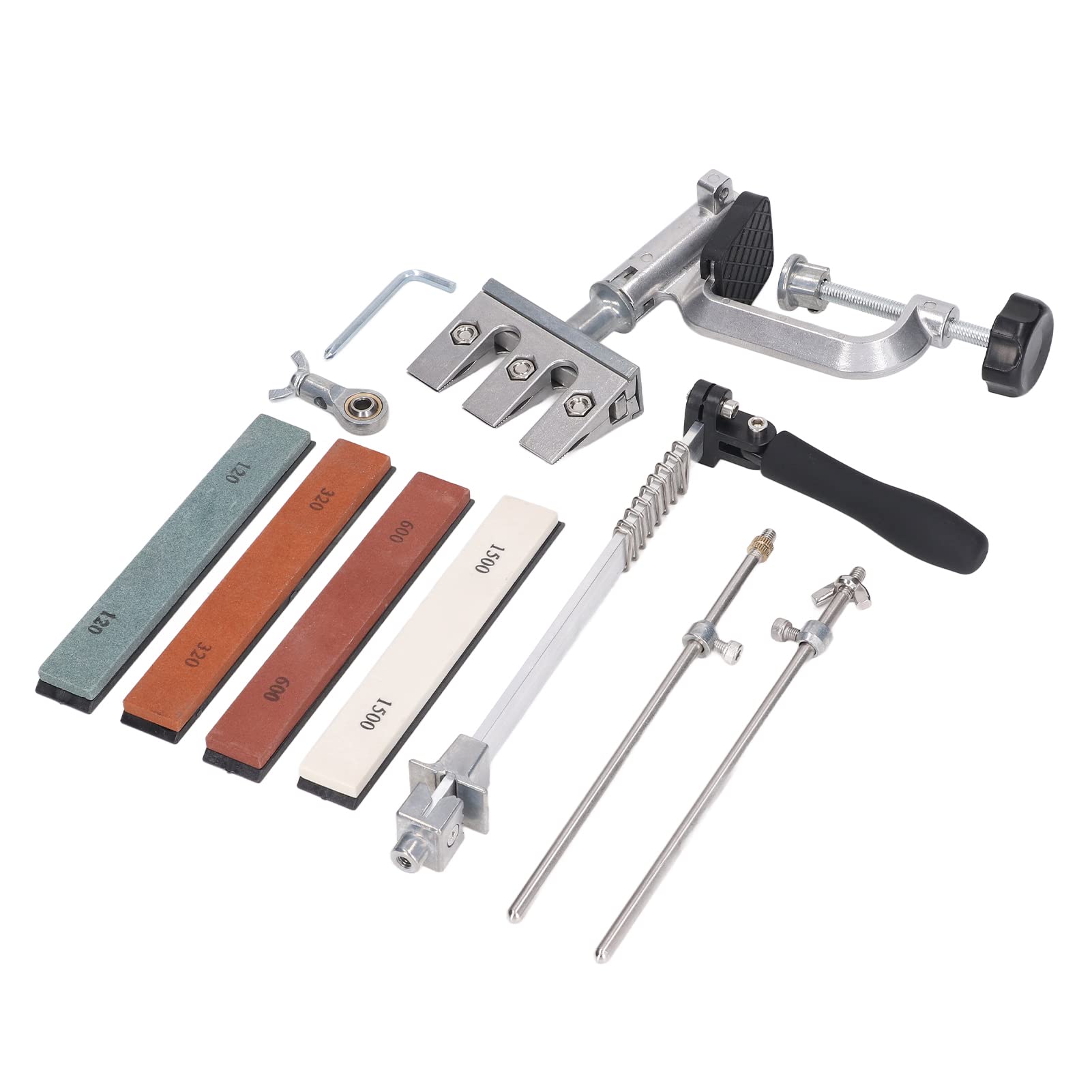 Resbalador de cuchillo de ángulo fijo de metal profesional con 4 piedras de rotación de 360 ​​° Diseño de rotación de rotación para cuchillos de caza de cocina Alumina de acero