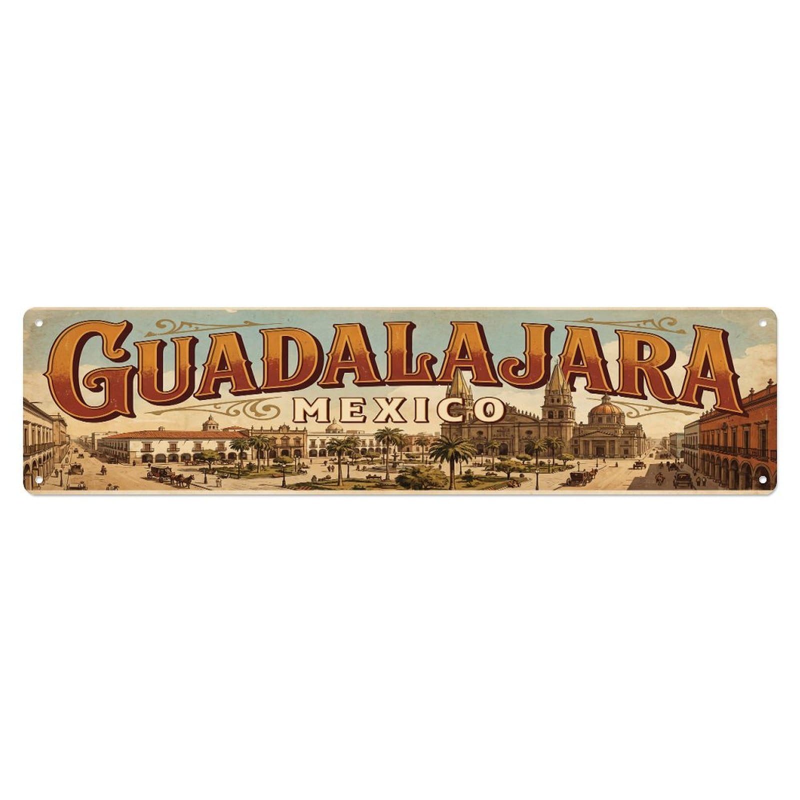Vintage Travel Mexico Guadalajara Metal Tin Sign