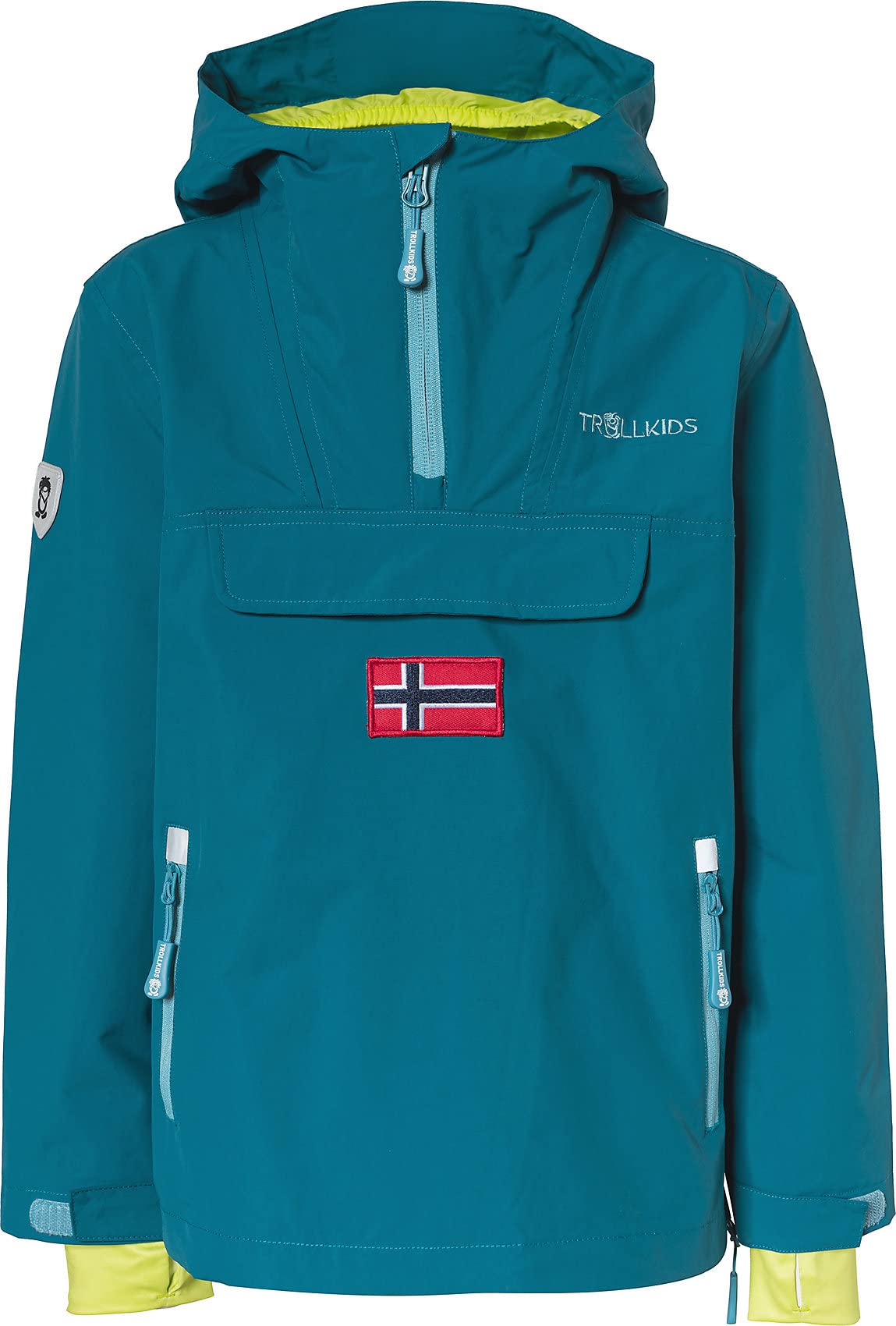 Trollkids Kinder Schlupfparka Bergen, Petrolgrün/Lime, Größe 128