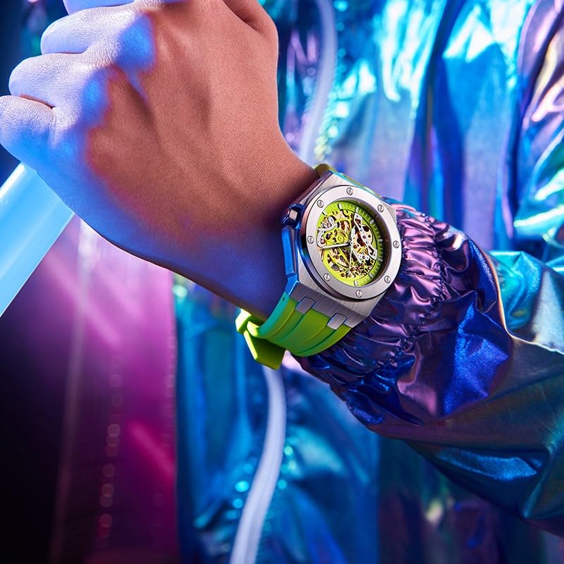 Image of Giordano Automatic Watch for Men - Mechanical Skeleton Dial,Transparent Gear Display, Silicon Strap