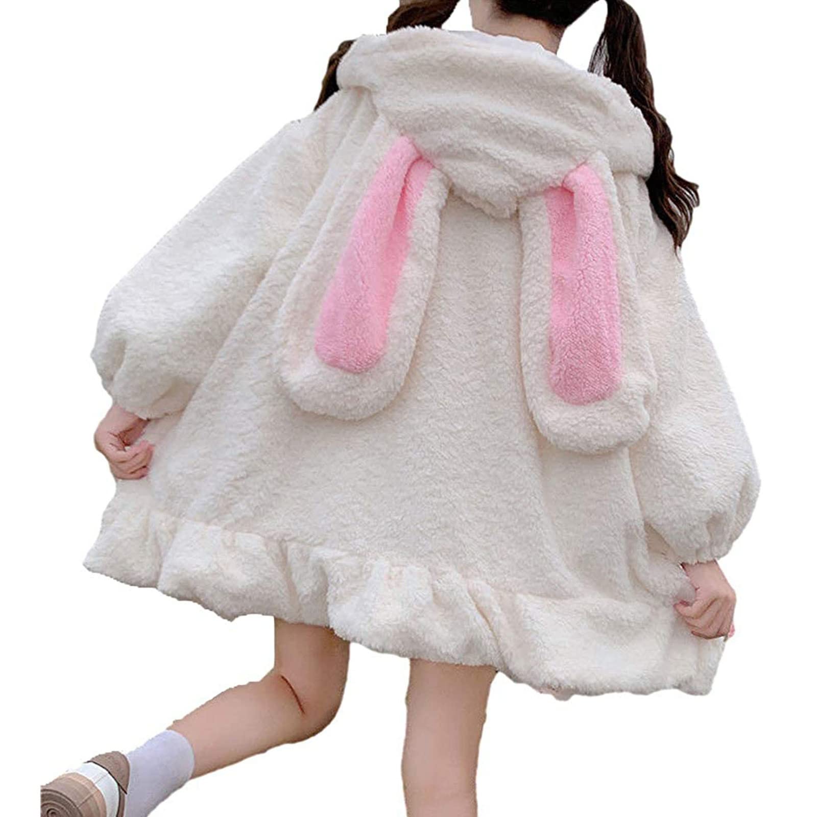 Hasenpullover mit Ohren, niedlich, mit Hasenohren, Kapuze, Ohren, Schwanz, durchgehender Reißverschluss, Baumwoll-Kapuzenpullover für Damen, Tier, Hasenohren, Hasenohren, Kapuzenpullover, niedlicher