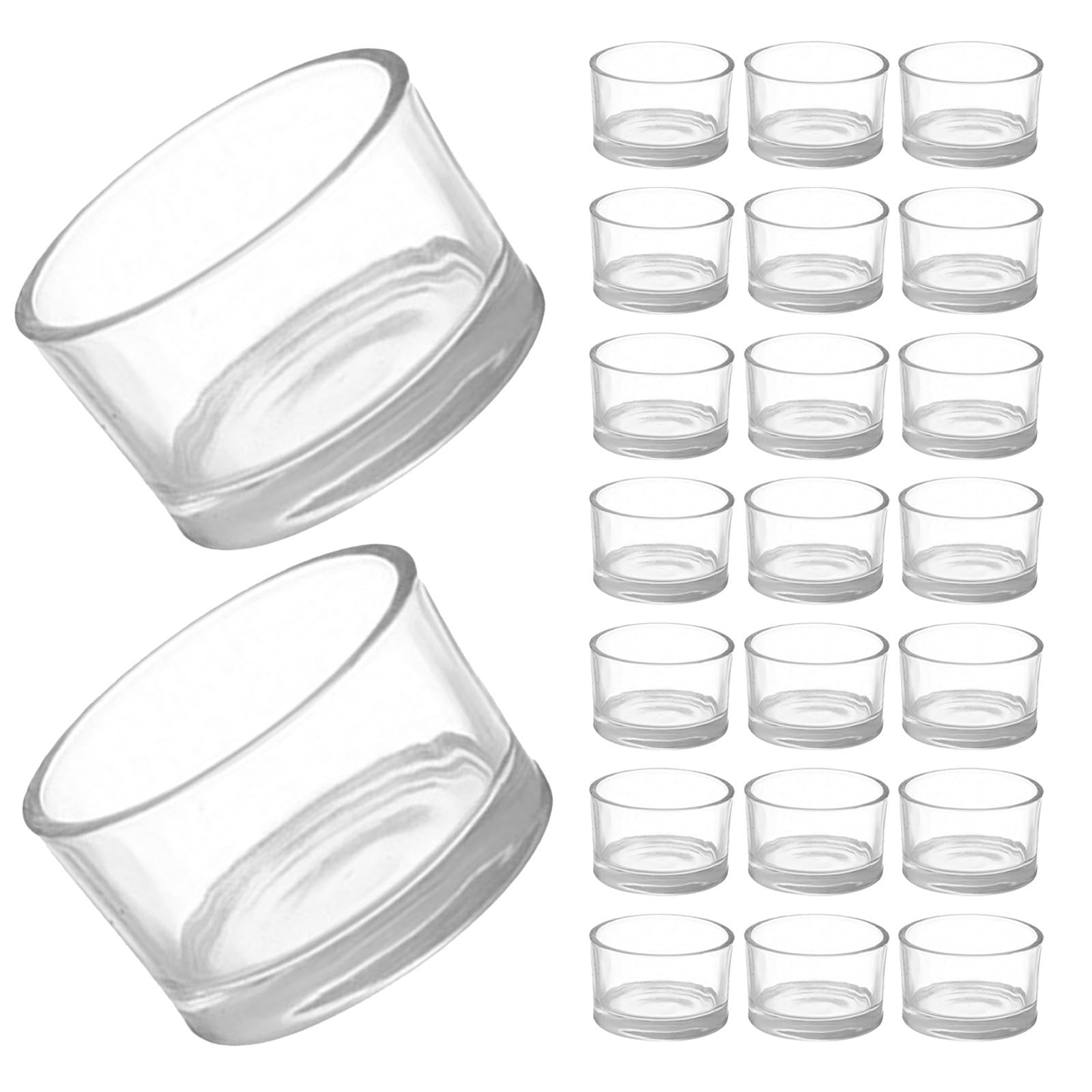 24 Piezas Portavelas Base Estable Hecho a Mano de Vidrio Transparente Redondo para Decoración Vintage en Bodas y Eventos Festivos
