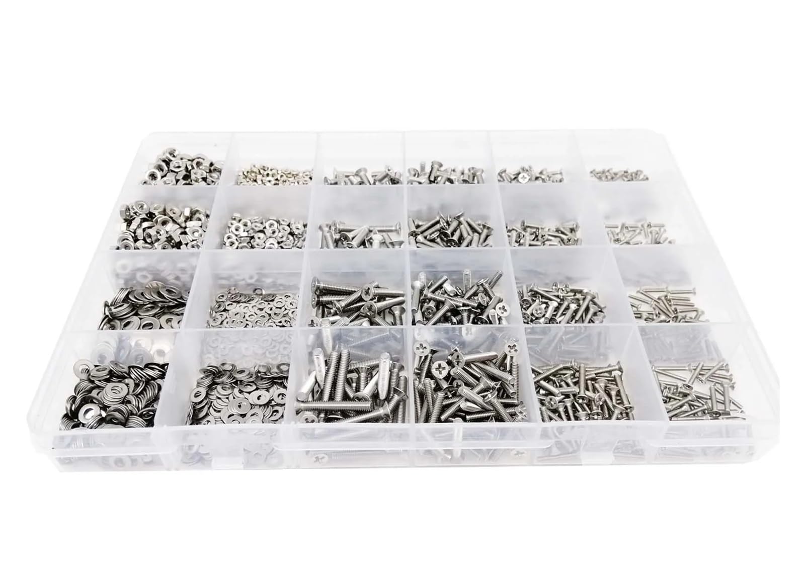 GamirA 400/2100 pièces M1.6 M2 M2.5 M3 M4 304 Acier Inoxydable Croix Plate tête fraisée vis Boulon écrou rondelle Assortiment Kit (Color : Set D 2100pcs)