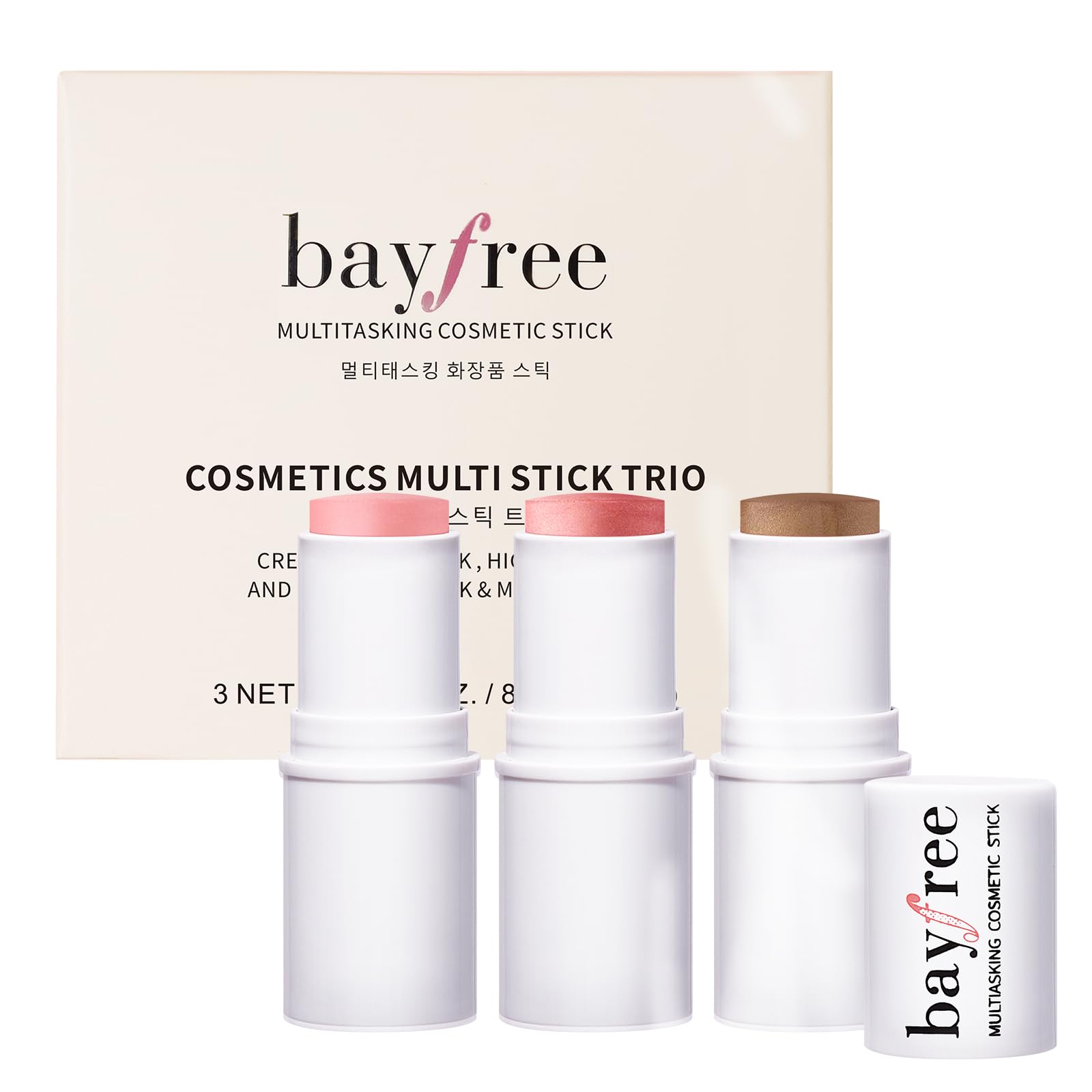 bayfree 3 PCS Makeup Cream Contour Stick Set, Illuminante Viso & Blush & Bronzer Stick, Effetto Naturale Opaco o Lucido, Lunga Durata, Multiuso per Ogni Tipo di Pelle