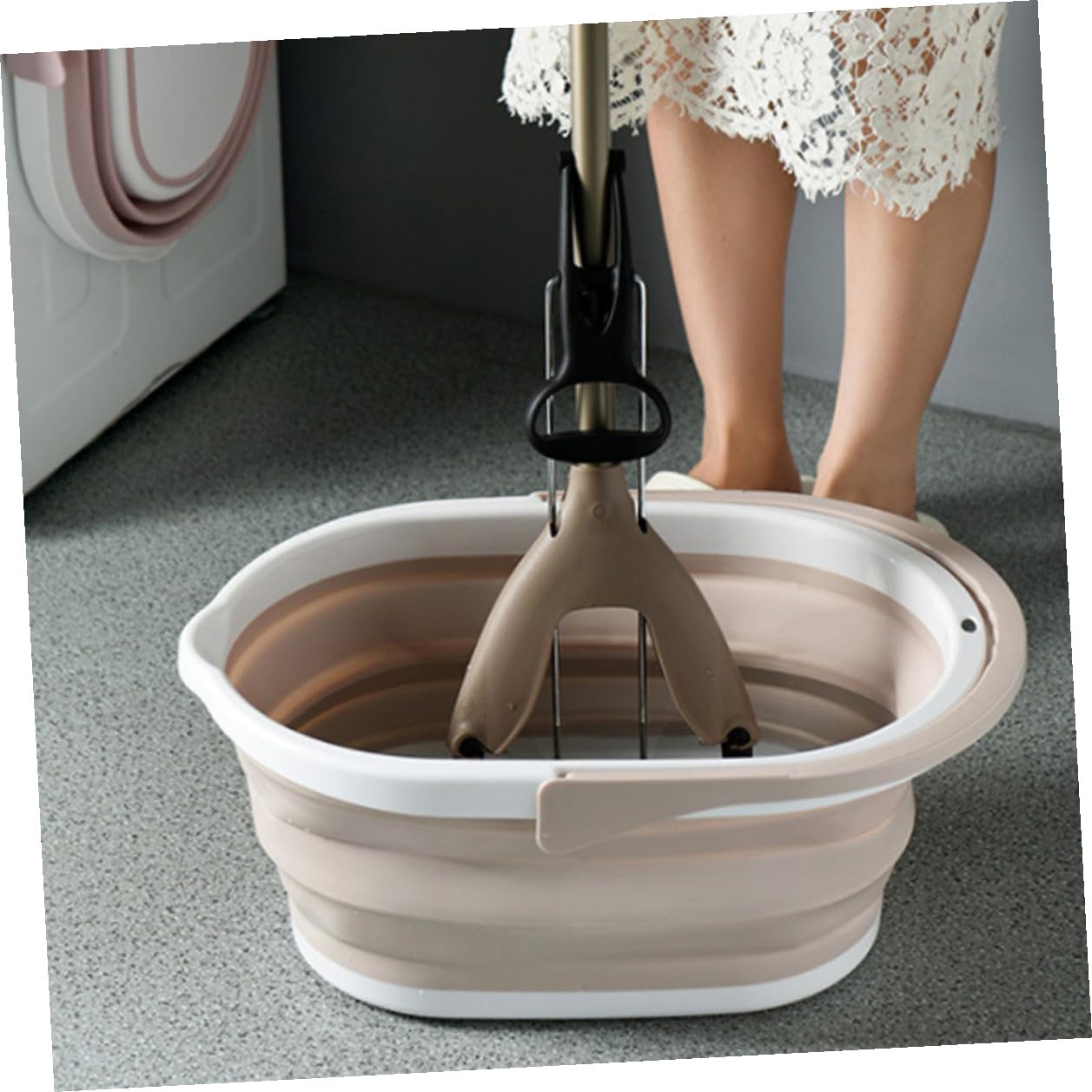 Cubo de Plástico Portátil Fregona Plegable PP Beige