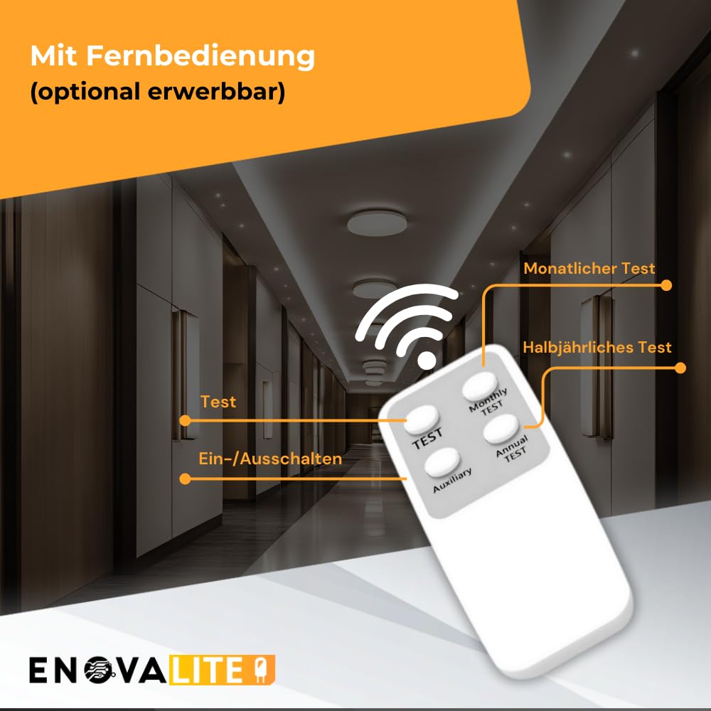 LED Notleuchte mit Akku 8h Notbetrieb oder Dauerbetrieb, Fluchtwegleuchte mit Testfunktion für Flur, Treppenhaus - IP65 Notbeleuchtung Stromausfall - mit Fernbedienung für TEST