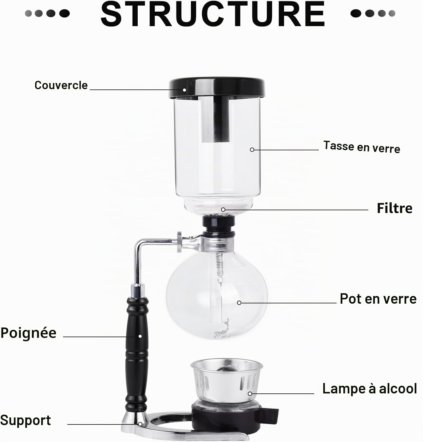 YUCHENGTECH Cafetière à Siphon à Café,Vitreux, 5 Tasses (600ml)