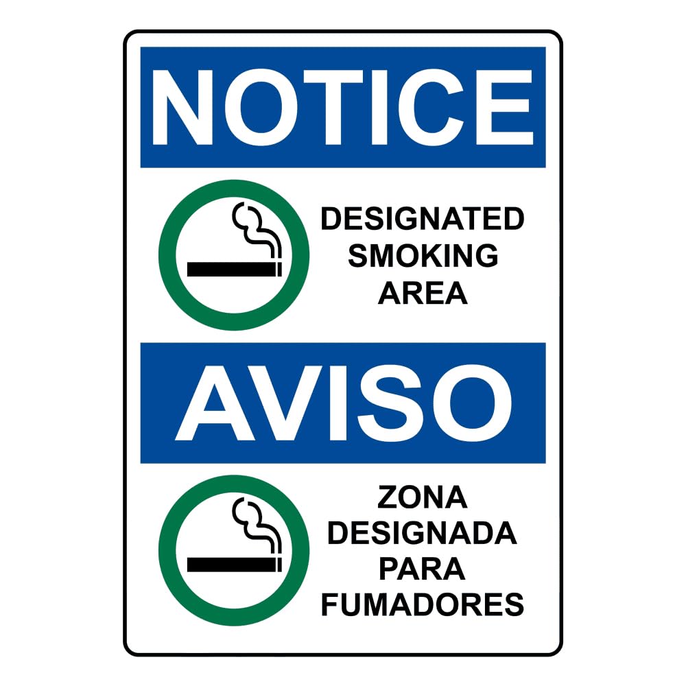 Notice Designated Smoking Area Sign with Symbol Wall Decor Metal Sign Plaque Poster 8"x12"
