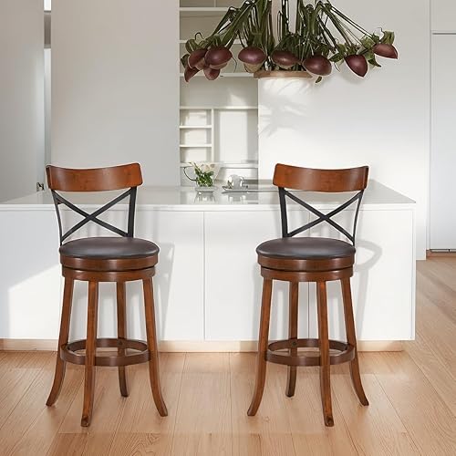 Miniatura 8 de ERGOMASTER Taburete de bar giratorio de altura de mostrador de 24 pulgadas, silla de bar Capuchino X respaldo abierto (24 pulgadas, juego de 2)
